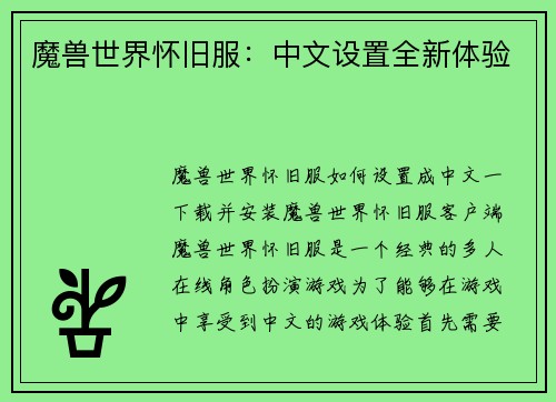 魔兽世界怀旧服：中文设置全新体验
