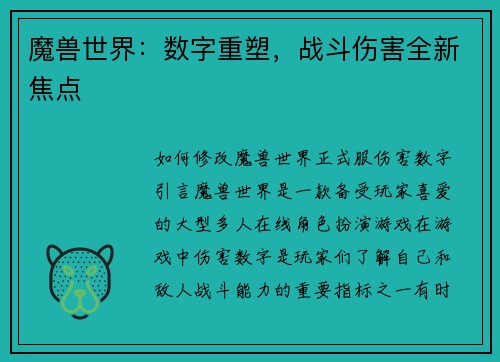 魔兽世界：数字重塑，战斗伤害全新焦点